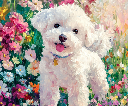 Bichon Frise In Flowers Diamond Art Kit