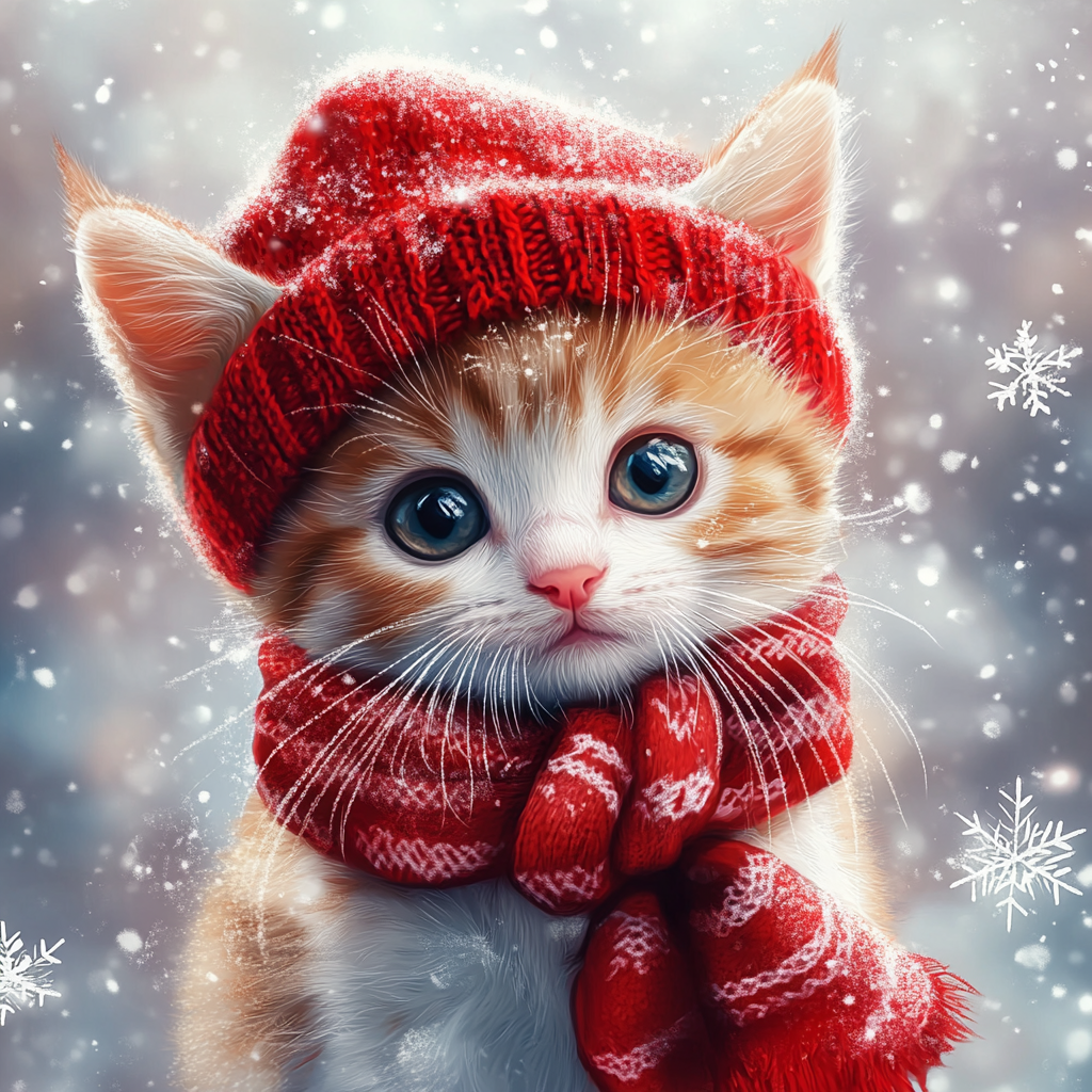 Striped Orange Kitten Christmas Scarf Diamond Art Kit