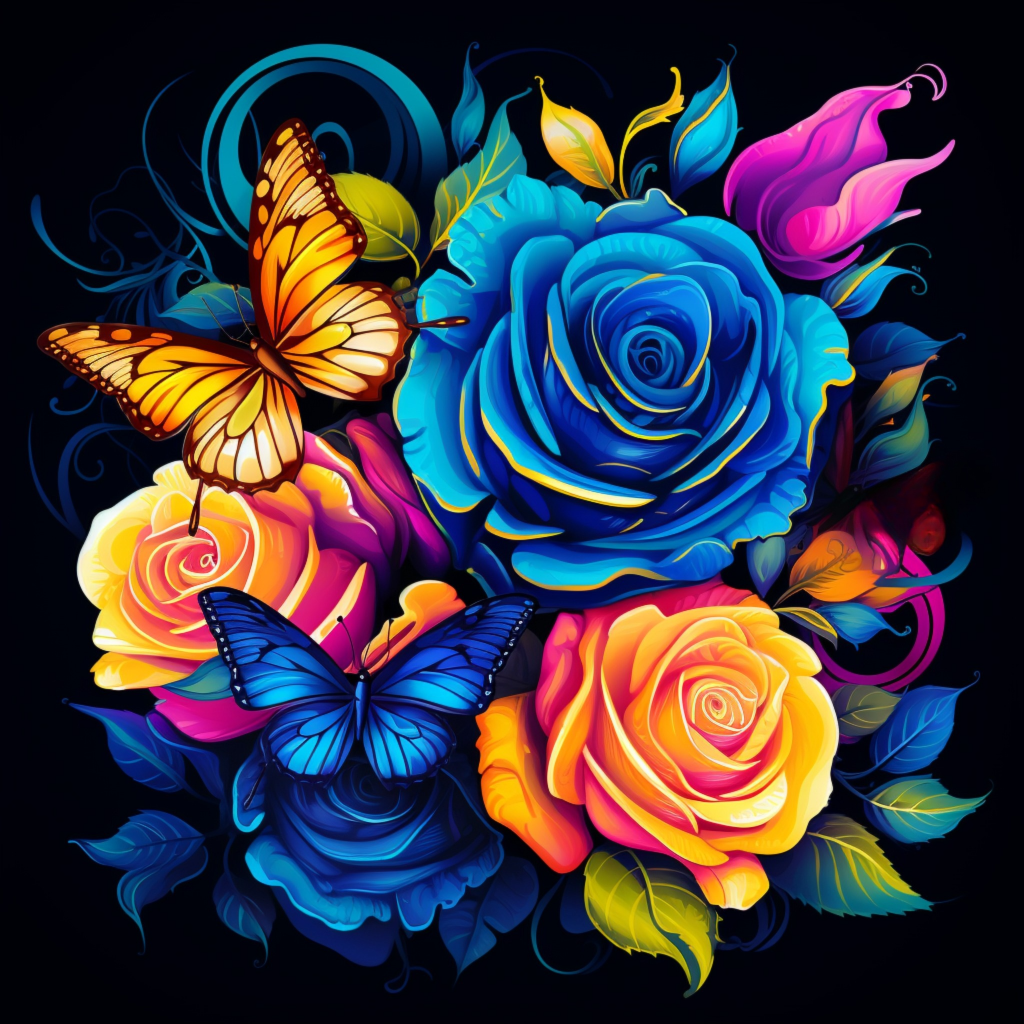 Blue Yellow Butterflies And Roses Diamond Art Kit