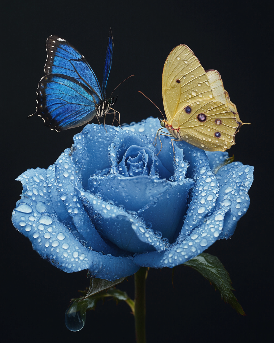 Two Colorful Butterflies Blue Rose Diamond Art Kit