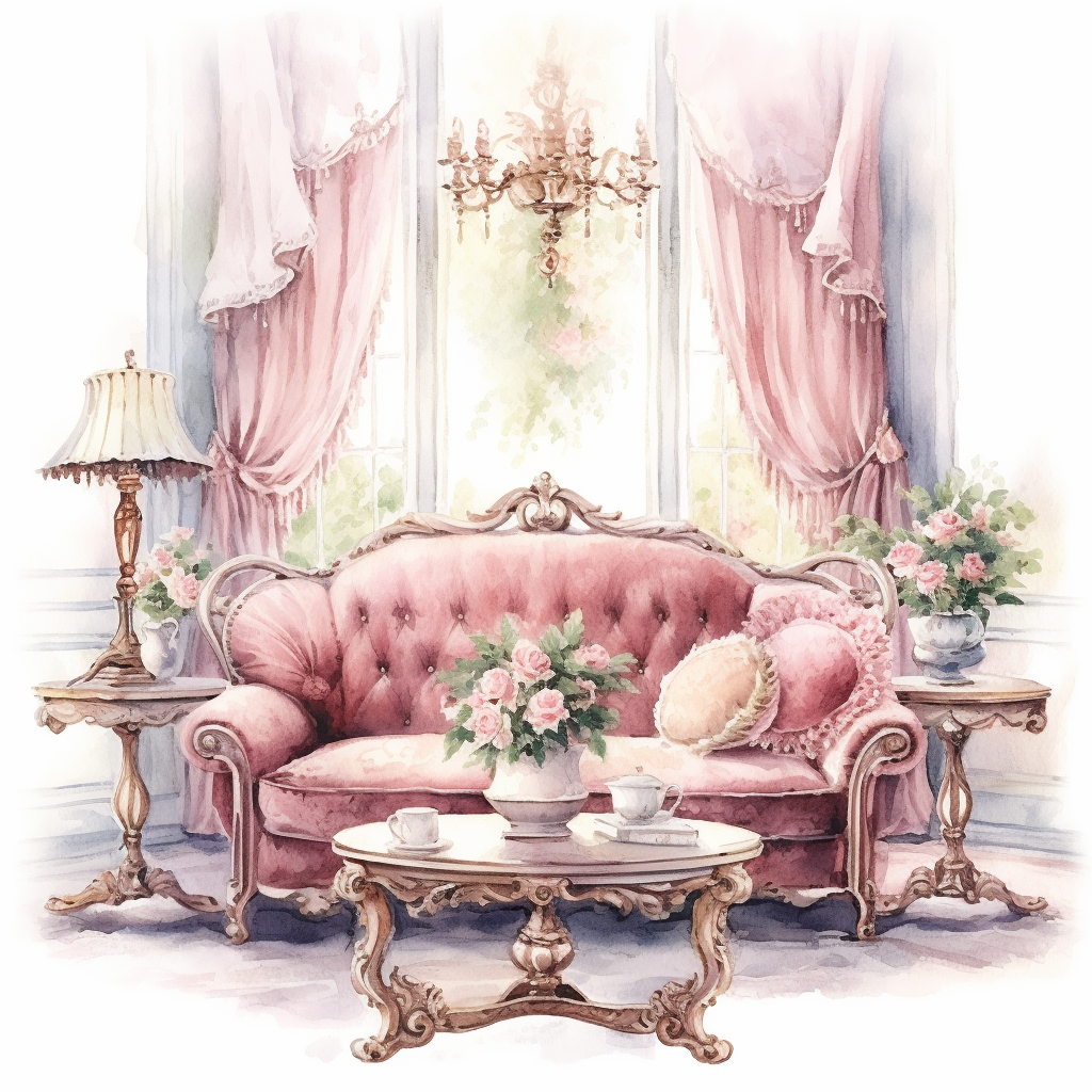 Watercolor Pink Sofas Room Diamond Art Kit