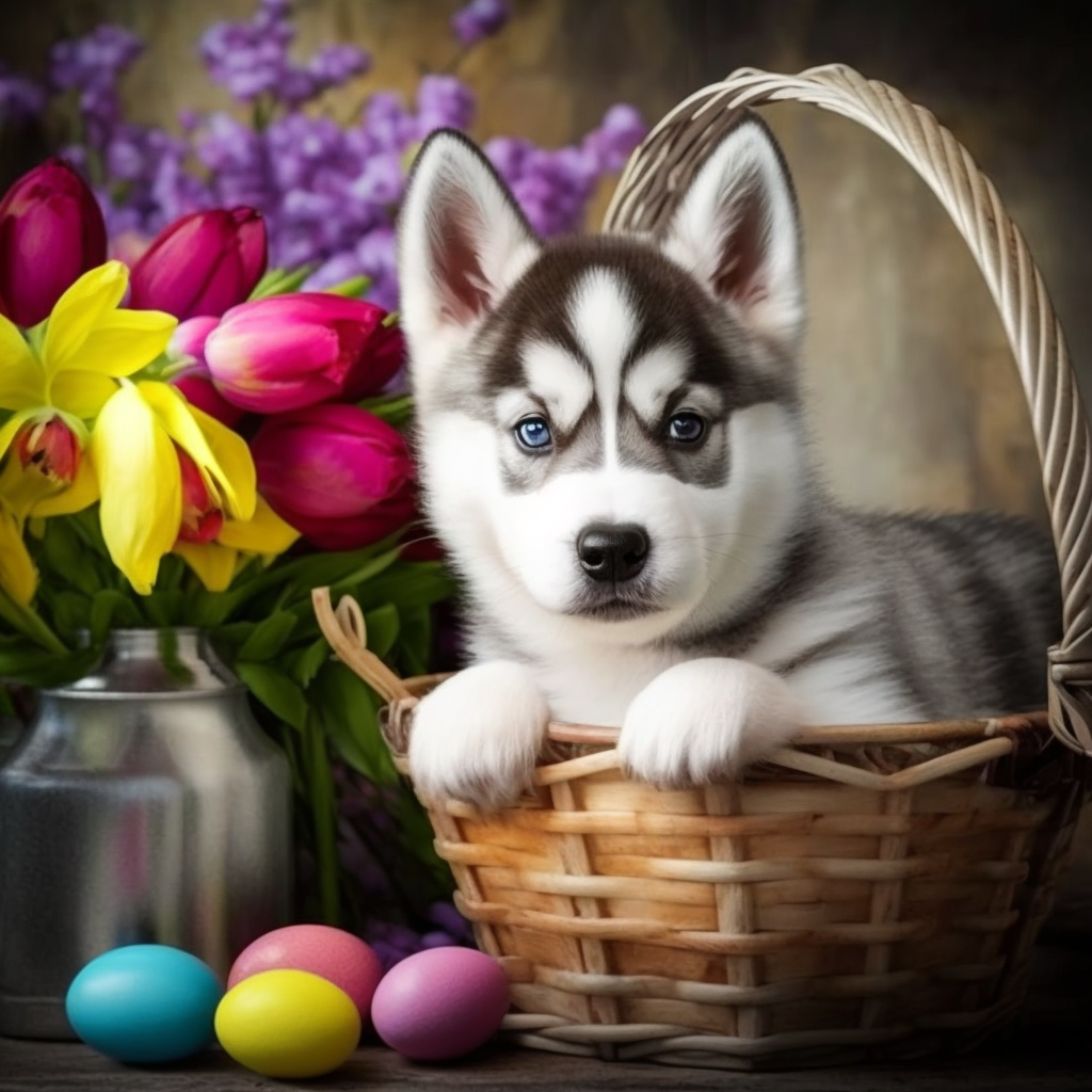 Easter Husky Puppy Diamond Art Kit