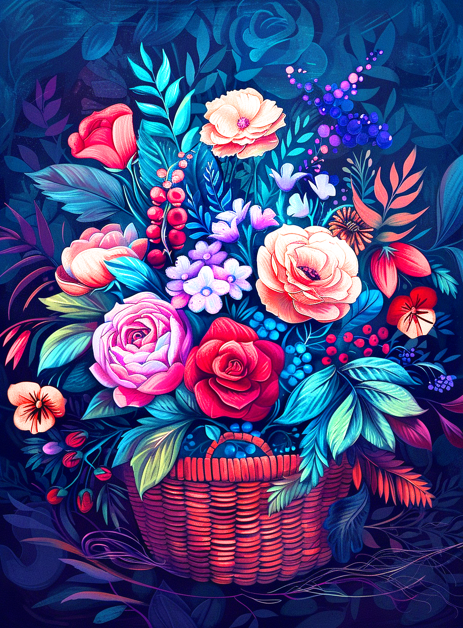 Round Basket Of Flowers Diamond Art Kit