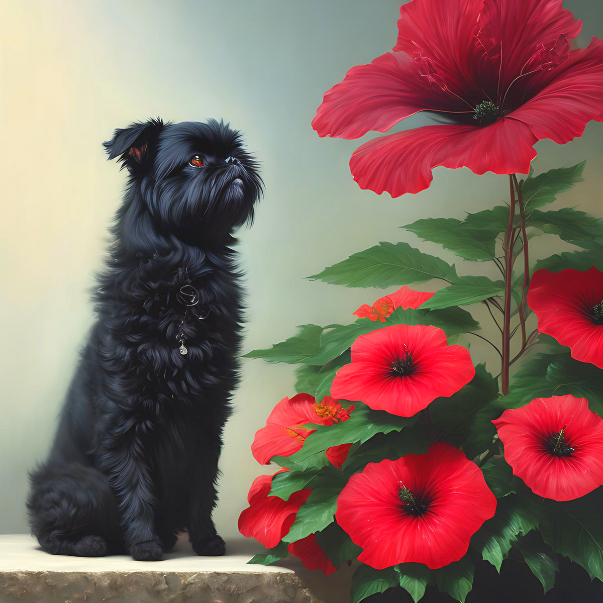 Affenpinscher Red Hibiscus Diamond Art Kit