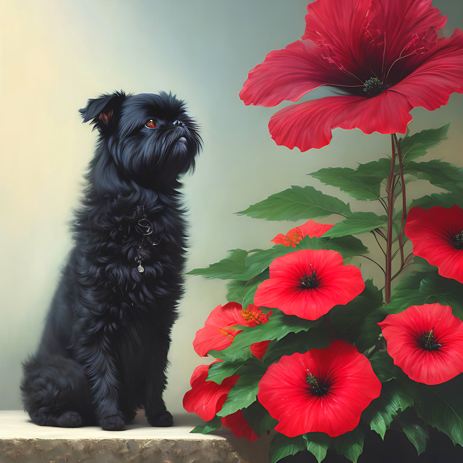 Affenpinscher Red Hibiscus Diamond Art Kit