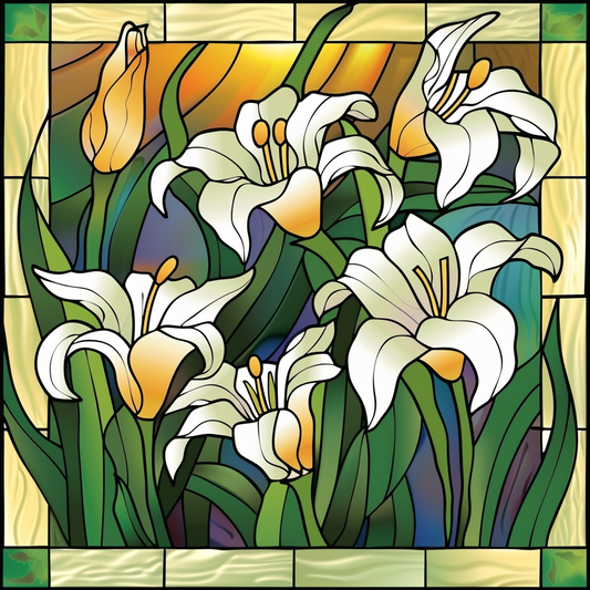 Shades Of Green Lily Abstract Diamond Art Kit