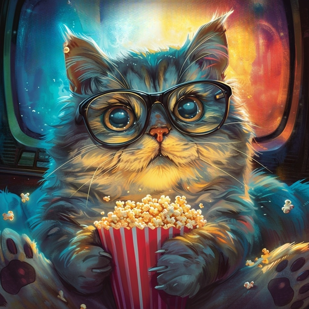 Popcorn And Movies Cat Diamond Art Kit