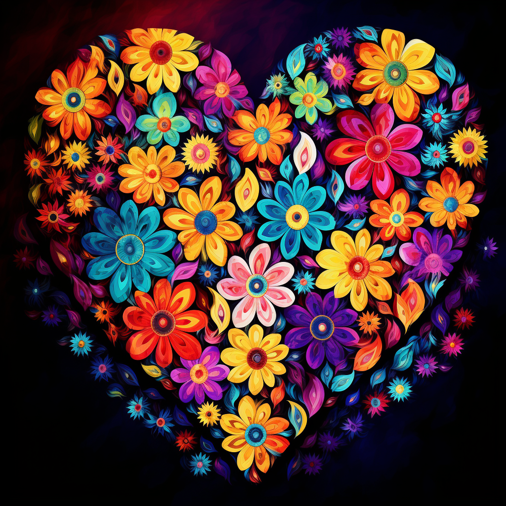 Bright Flowers Heart Diamond Art Kit