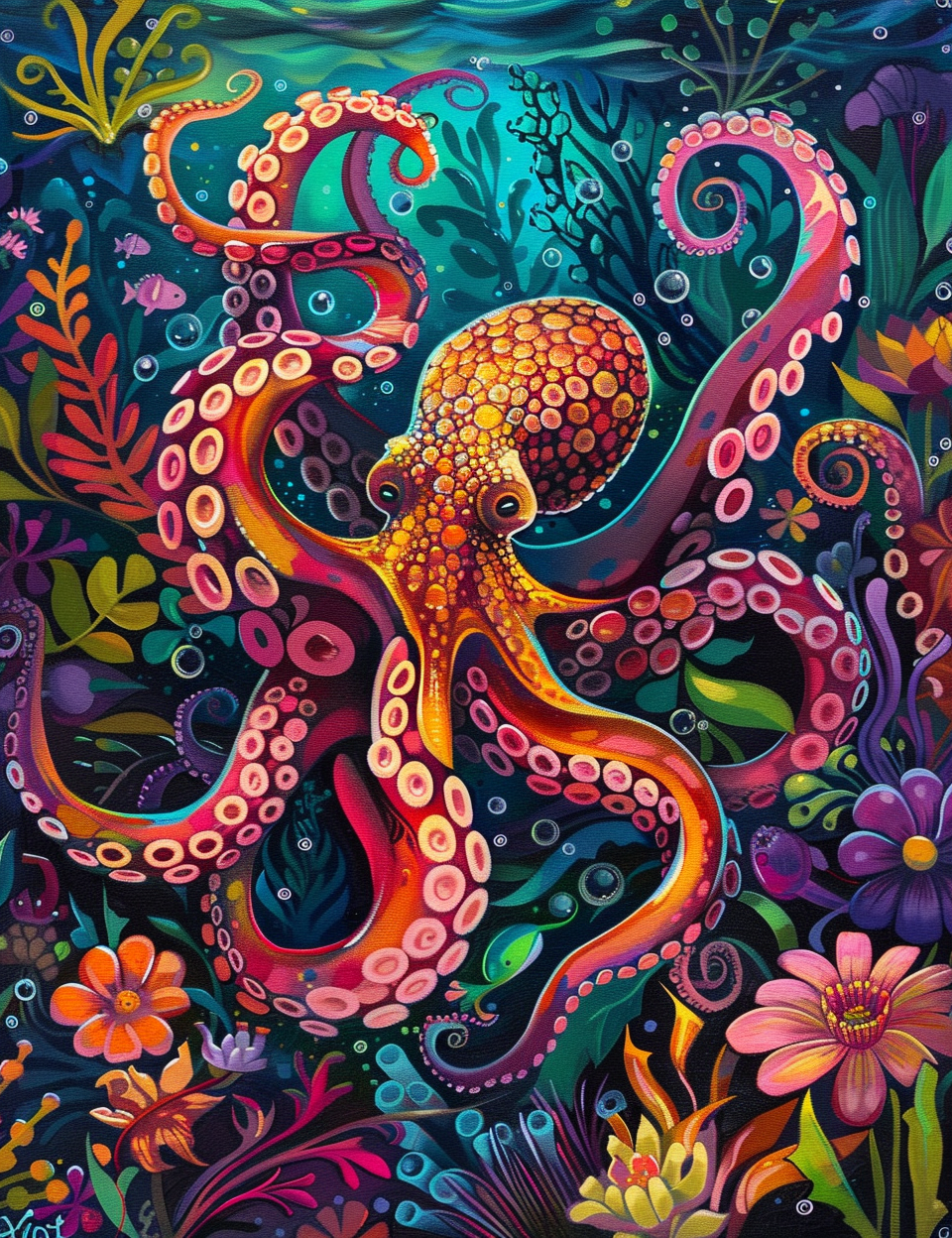 Pink Orange Abstract Octopus Diamond Art Kit