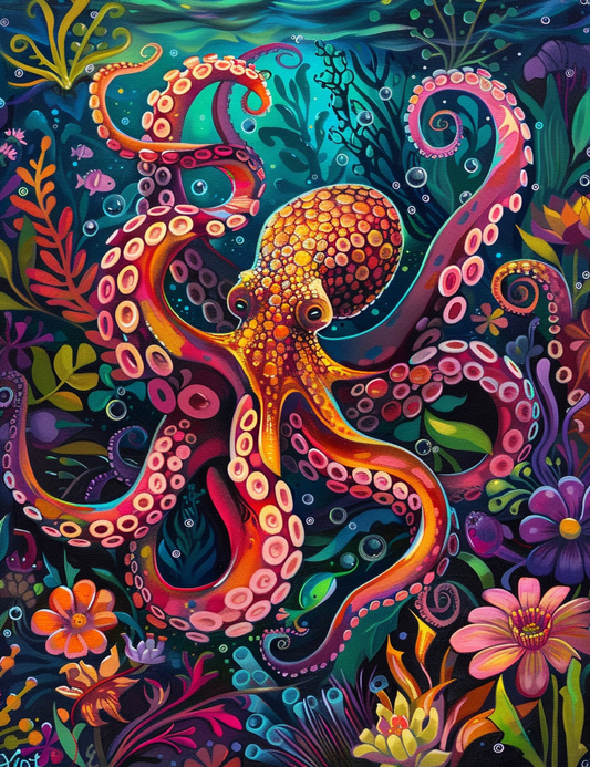 Pink Orange Abstract Octopus Diamond Art Kit