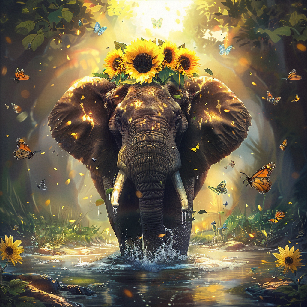 Jungle Light Flower Elephant Diamond Art Kit