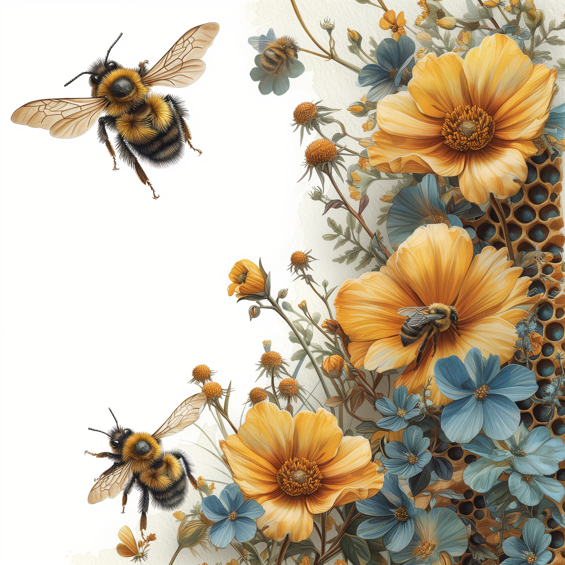 Bees And Yellow Flowers Diamond Art Kit