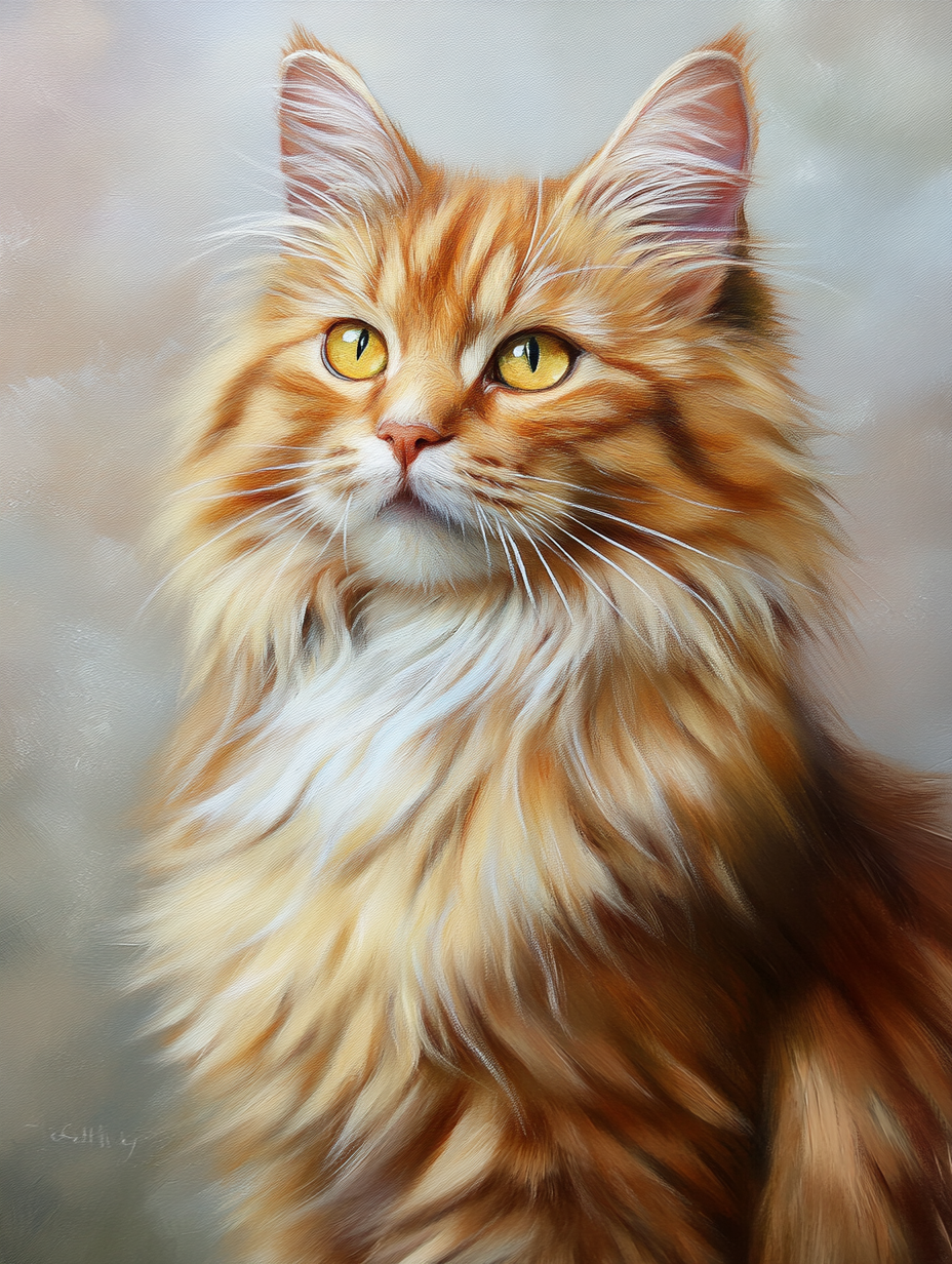 Yellow Eye Orange Long Hair Cat Diamond Art Kit