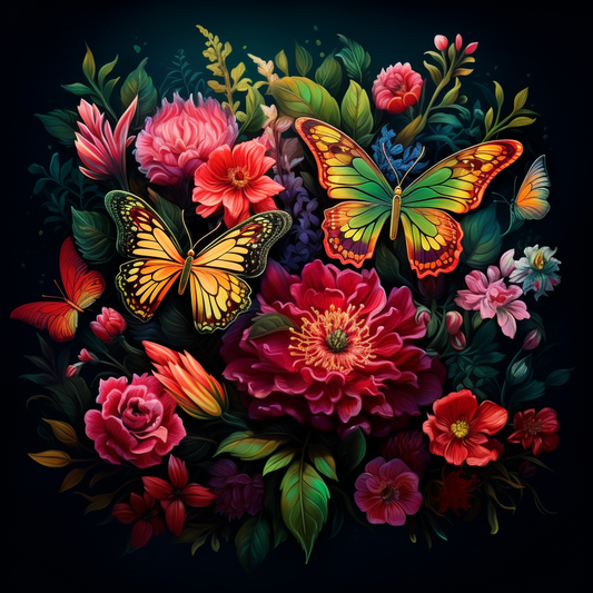 Two Butterflies In The Flowers Diamond Art Kit