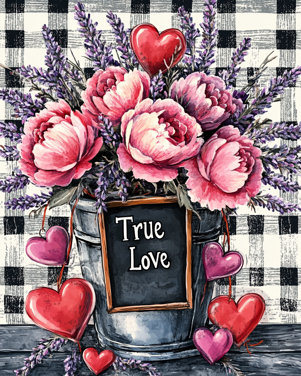 True Love Peonies And Hearts Diamond Art Kit