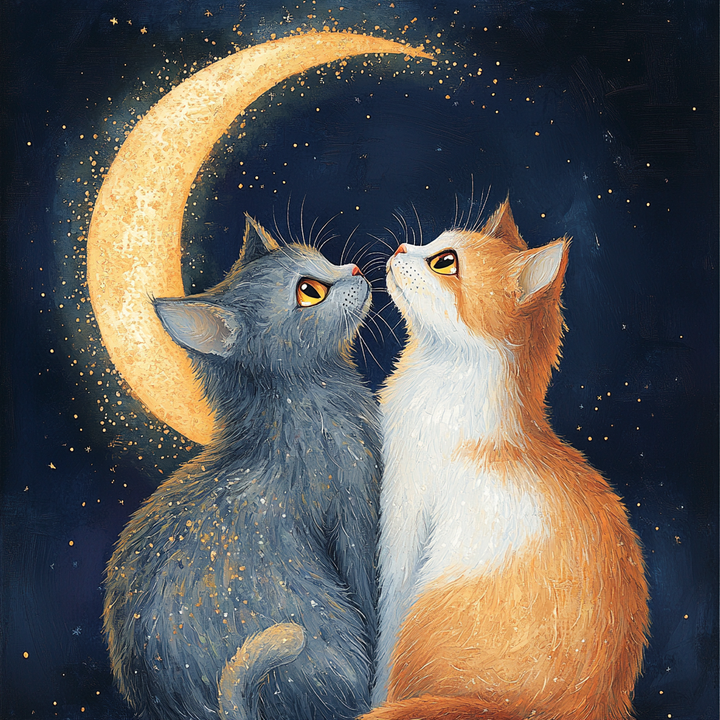 Two Cats Crescent Moon Diamond Art Kit
