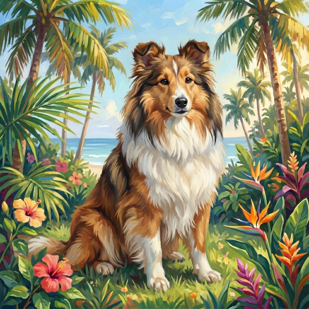 Palm Tree Summer Sheltie Diamond Art Kit