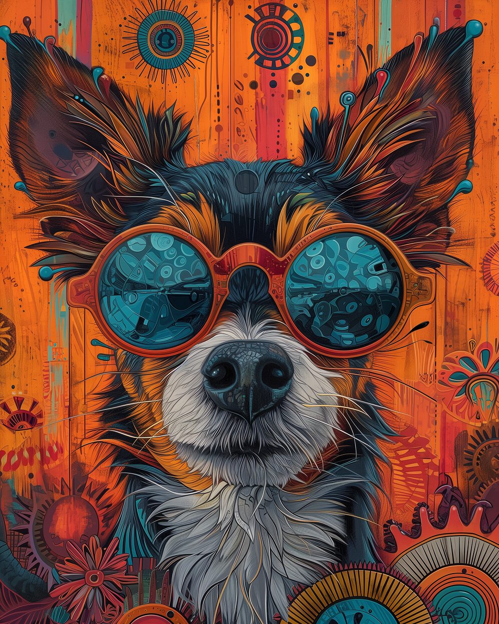 Abstract Orange Suns Glasses Dog1 Diamond Art Kit
