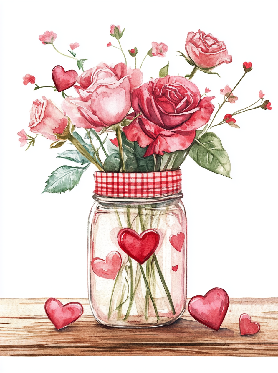 Mason Jar Of Roses Diamond Art Kit