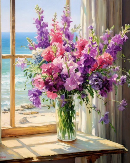Glass Vase Purple Pink Flowers Diamond Art Kit