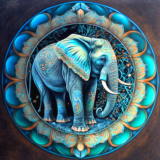 Blue Elephant Circle Diamond Art Kit
