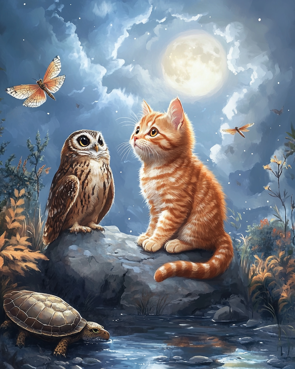 Cat Owl Turtle Moonlight Rock Diamond Art Kit