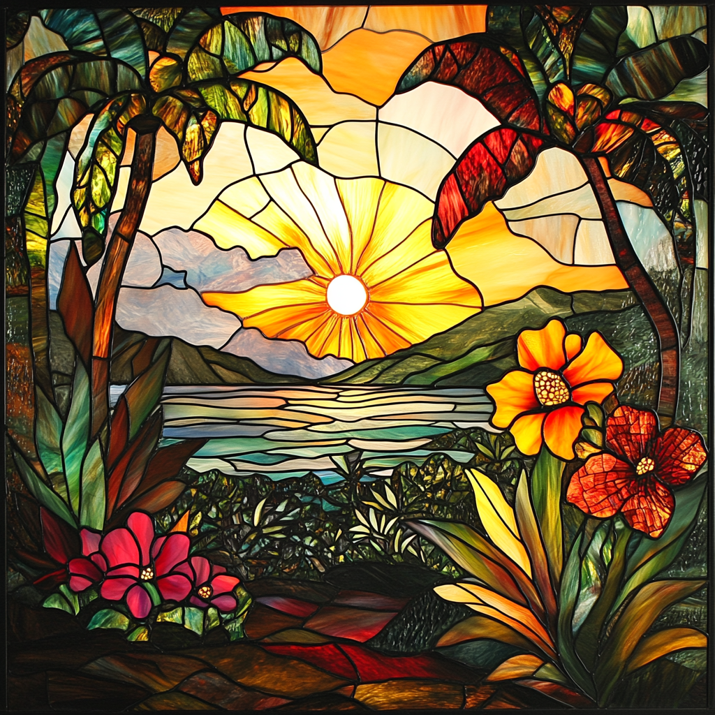 Abstract Tropical Sun Square Diamond Art Kit