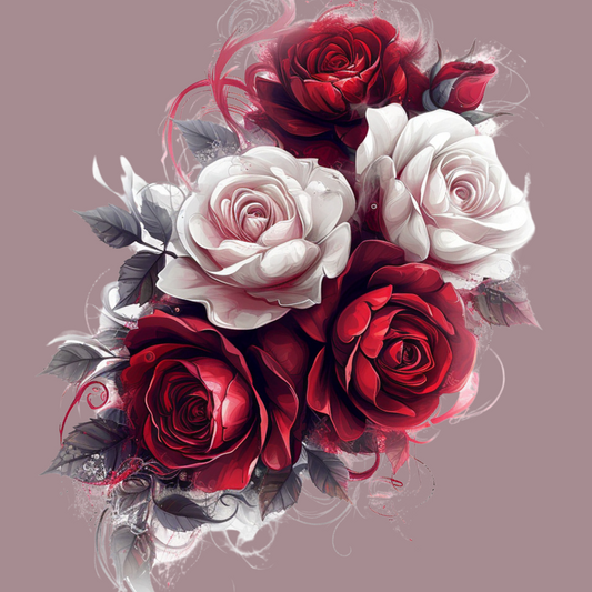 Red And Dusty Pink Roses Diamond Art Kit