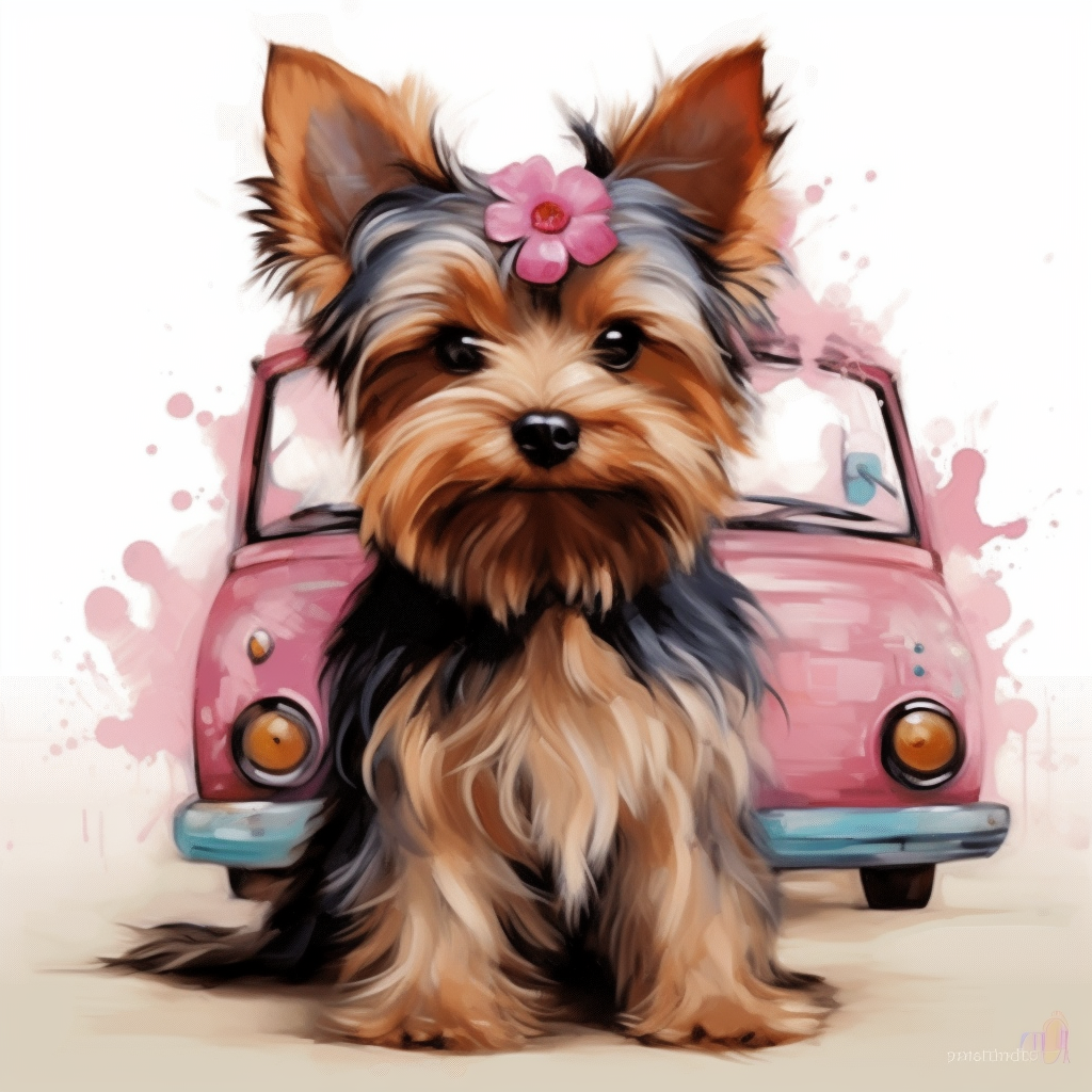 Pink Car Pink Flower Yorkie Diamond Art Kit