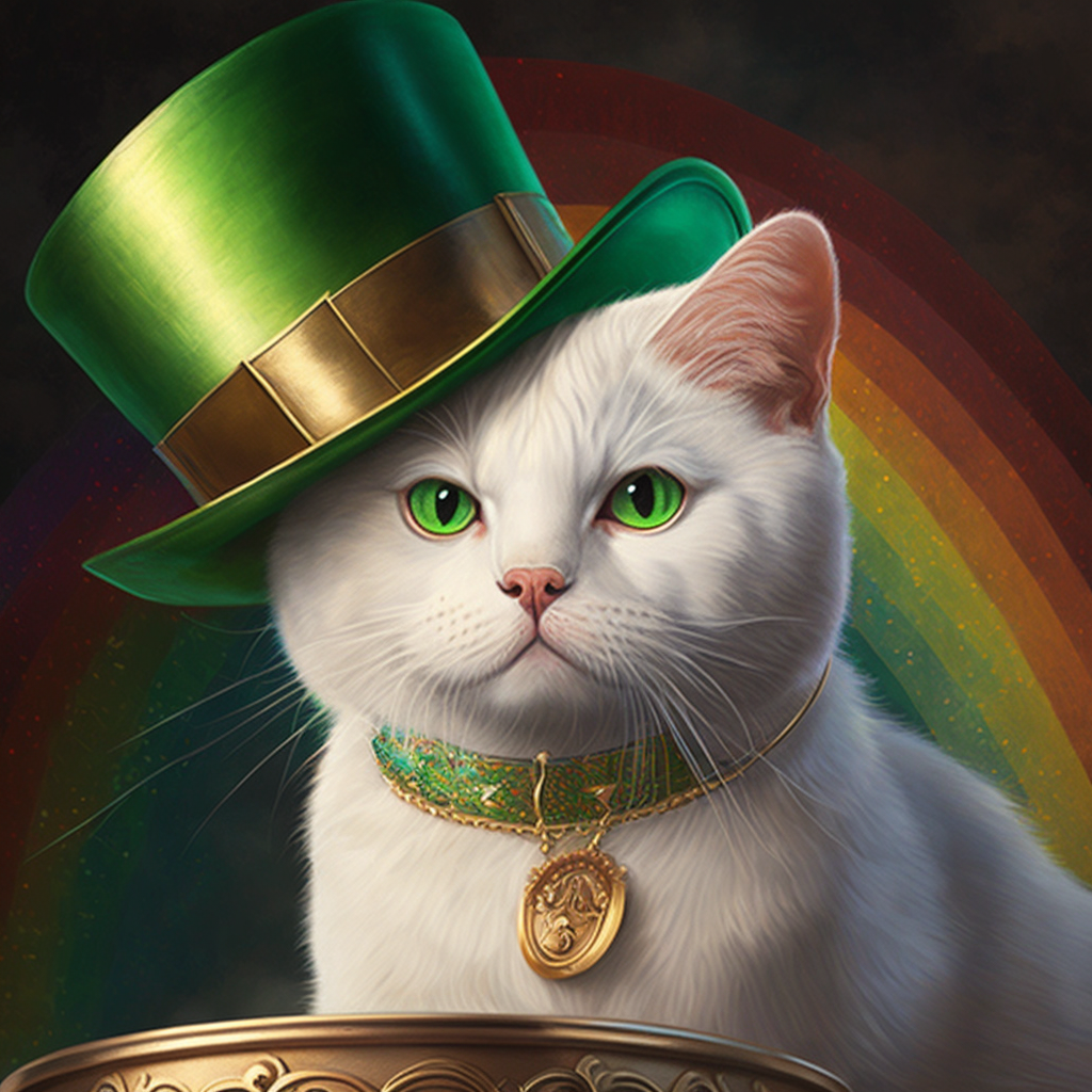 Green Top Hat White Rainbow Cat Diamond Art Kit
