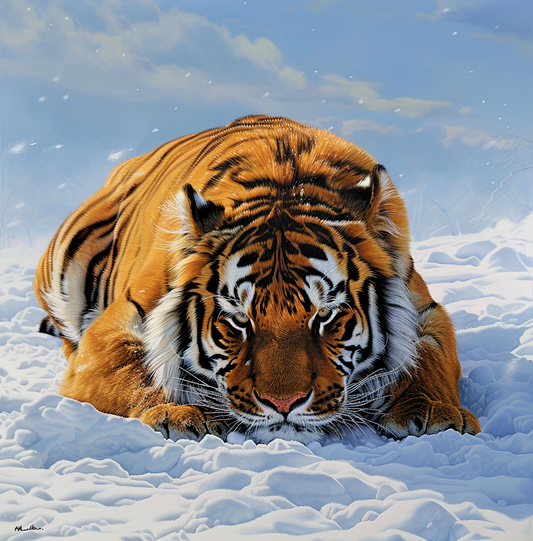Orange Tiger Down In The Snow Diamond Art Kit