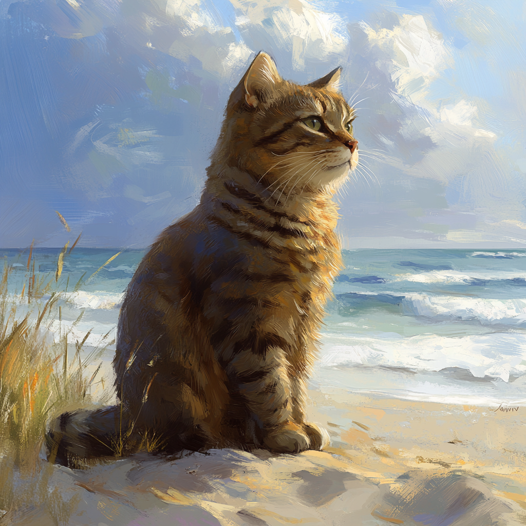 Striped Cat On The Beach Diamond Art Kit