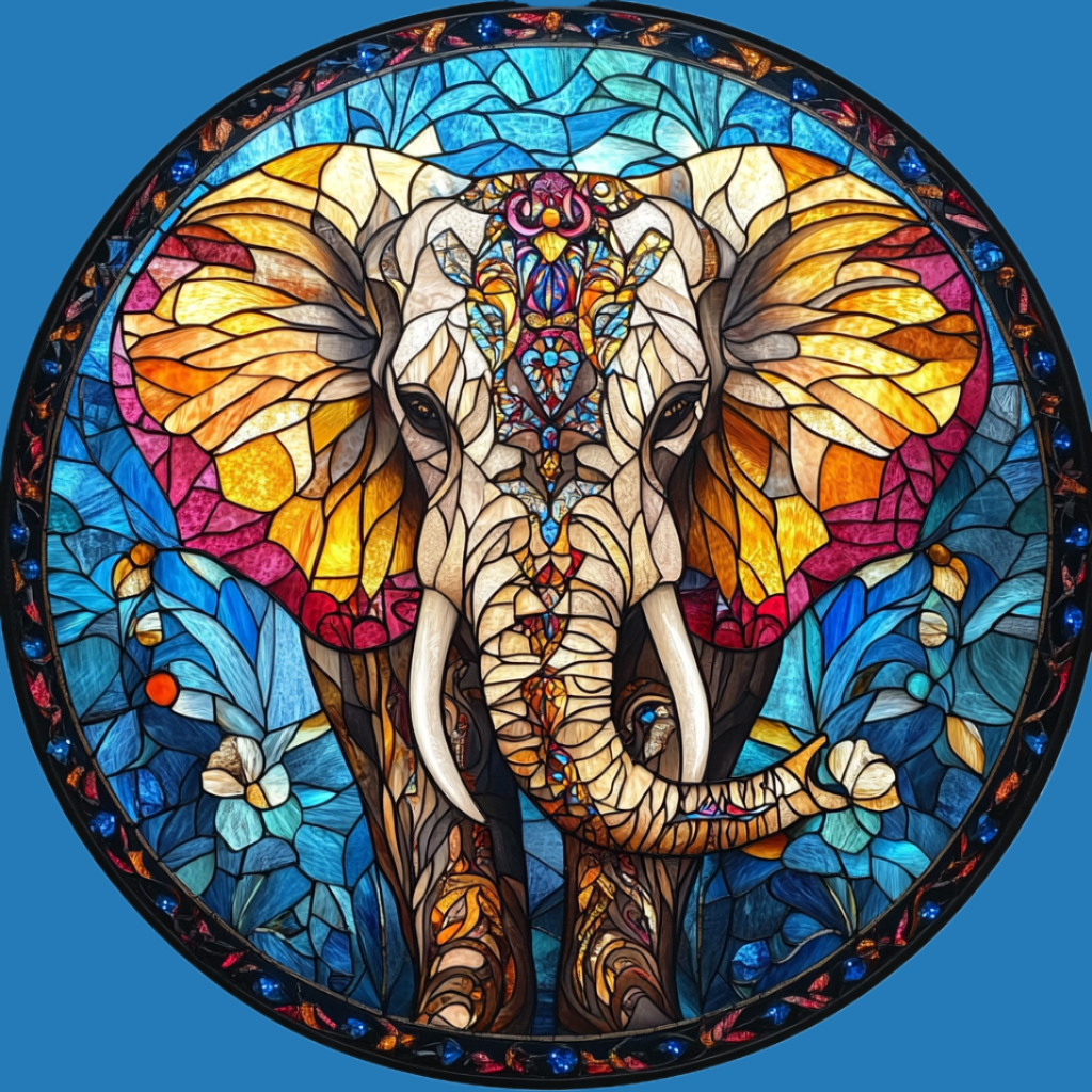 Abstract Yellow Ear Elephant Circle Diamond Art Kit