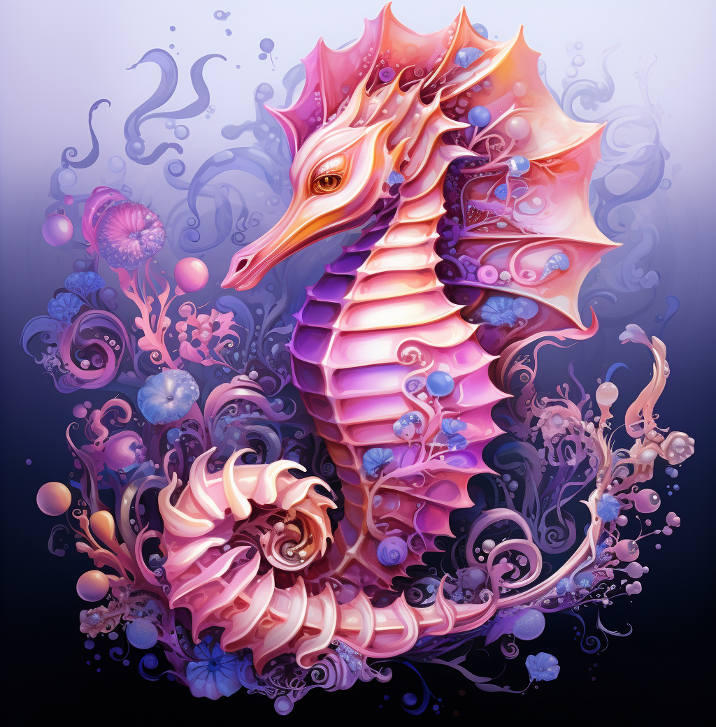 Flowery Purple Pink Seahorse Diamond Art Kit