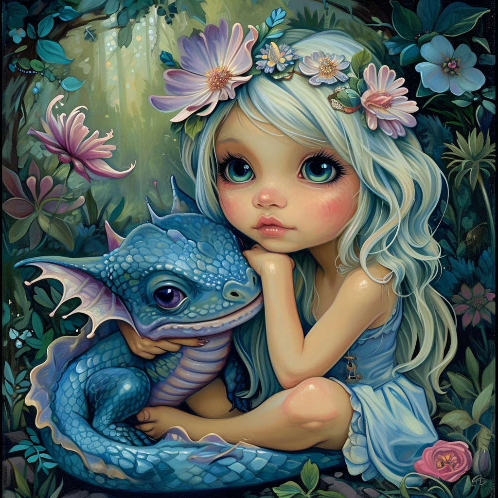 Little Girl Blue Baby Dragon Diamond Art Kit