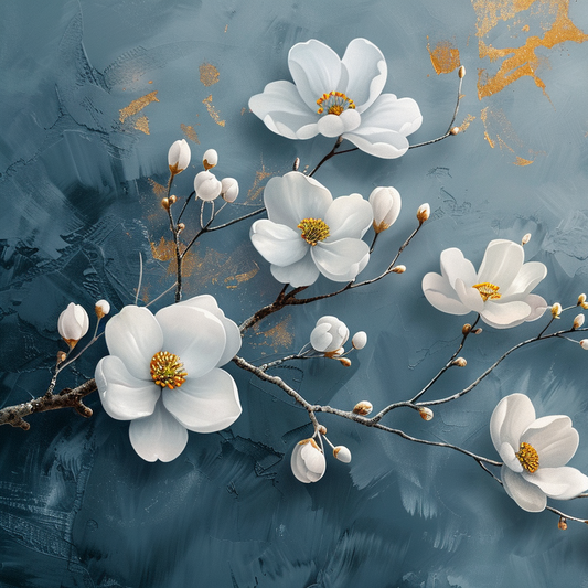 White Flowers On Branches Diamond Art Kit