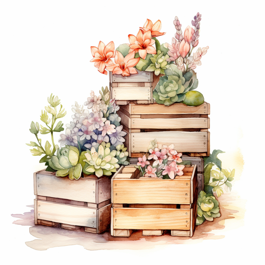Succulents Flowers Wood Crates Diamond Art Kit