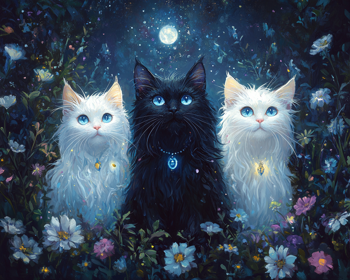 Three Glowing Collar Cats Diamond Art Kit