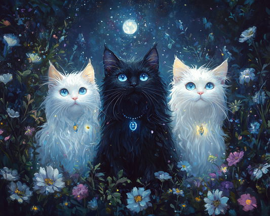 Three Glowing Collar Cats Diamond Art Kit