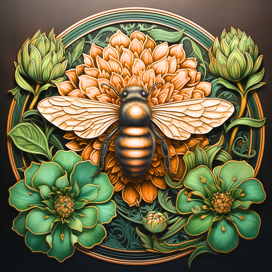 Gold Flower Honeybee Diamond Art Kit