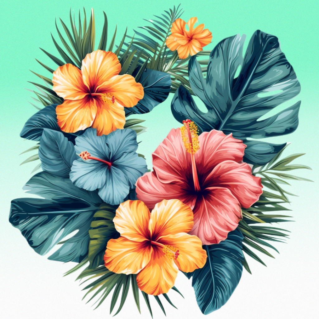 Hibiscus And Leaves Diamond Art Kit