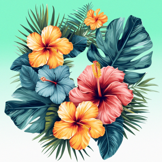 Hibiscus And Leaves Diamond Art Kit