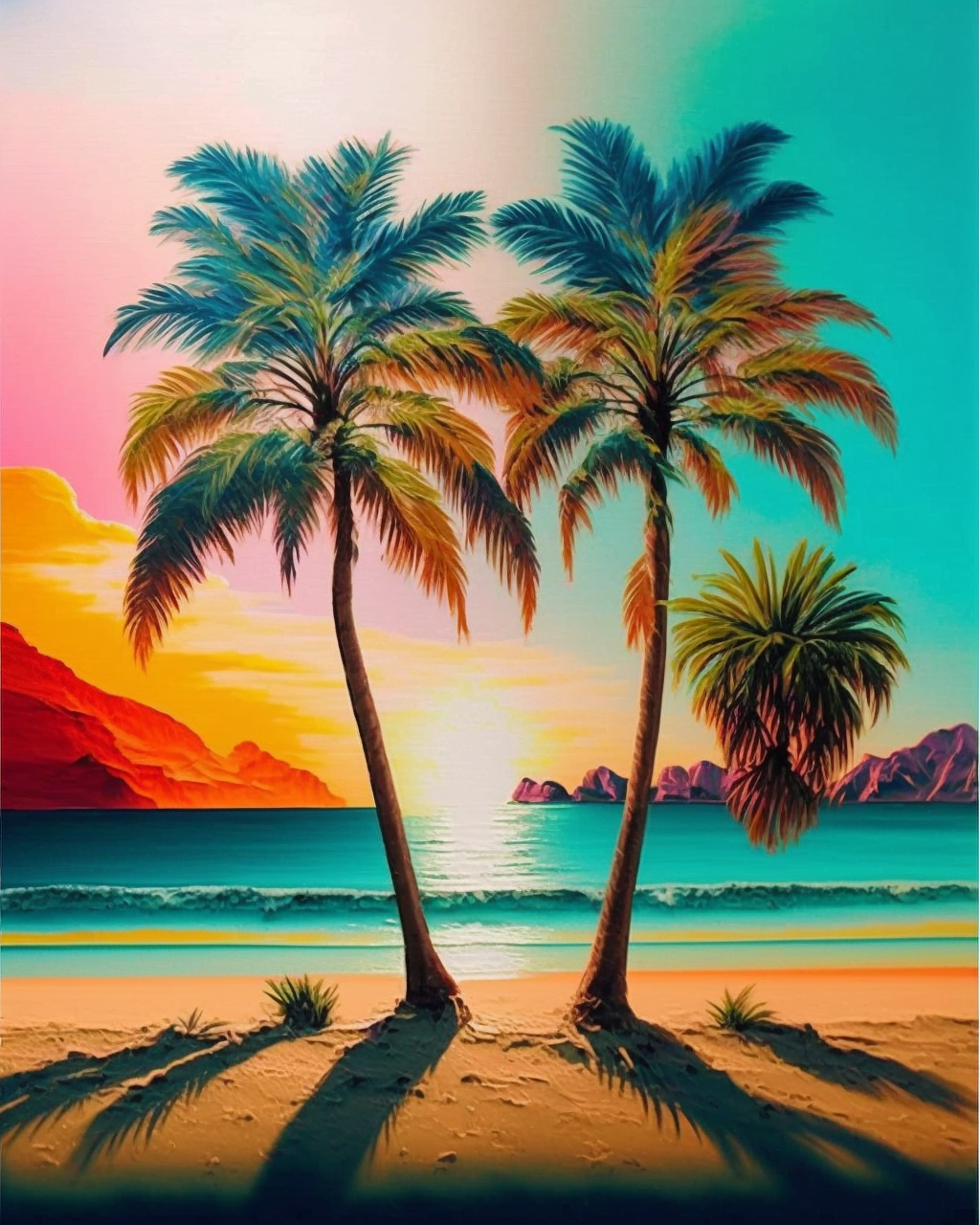 Two Palm Trees In The Sunset Diamond Art Kit