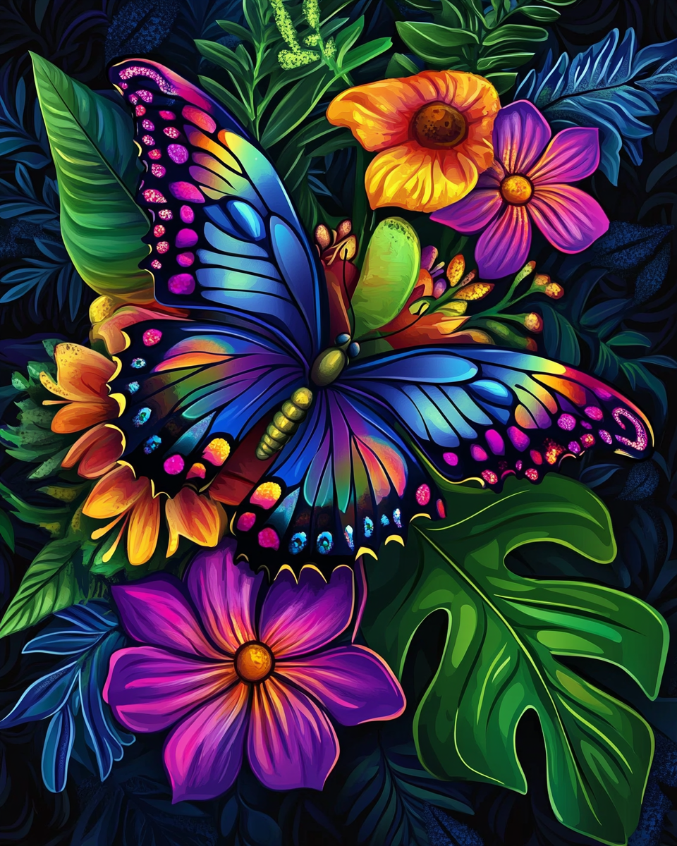 Vibrant Butterfly And Flowers Diamond Art Kit