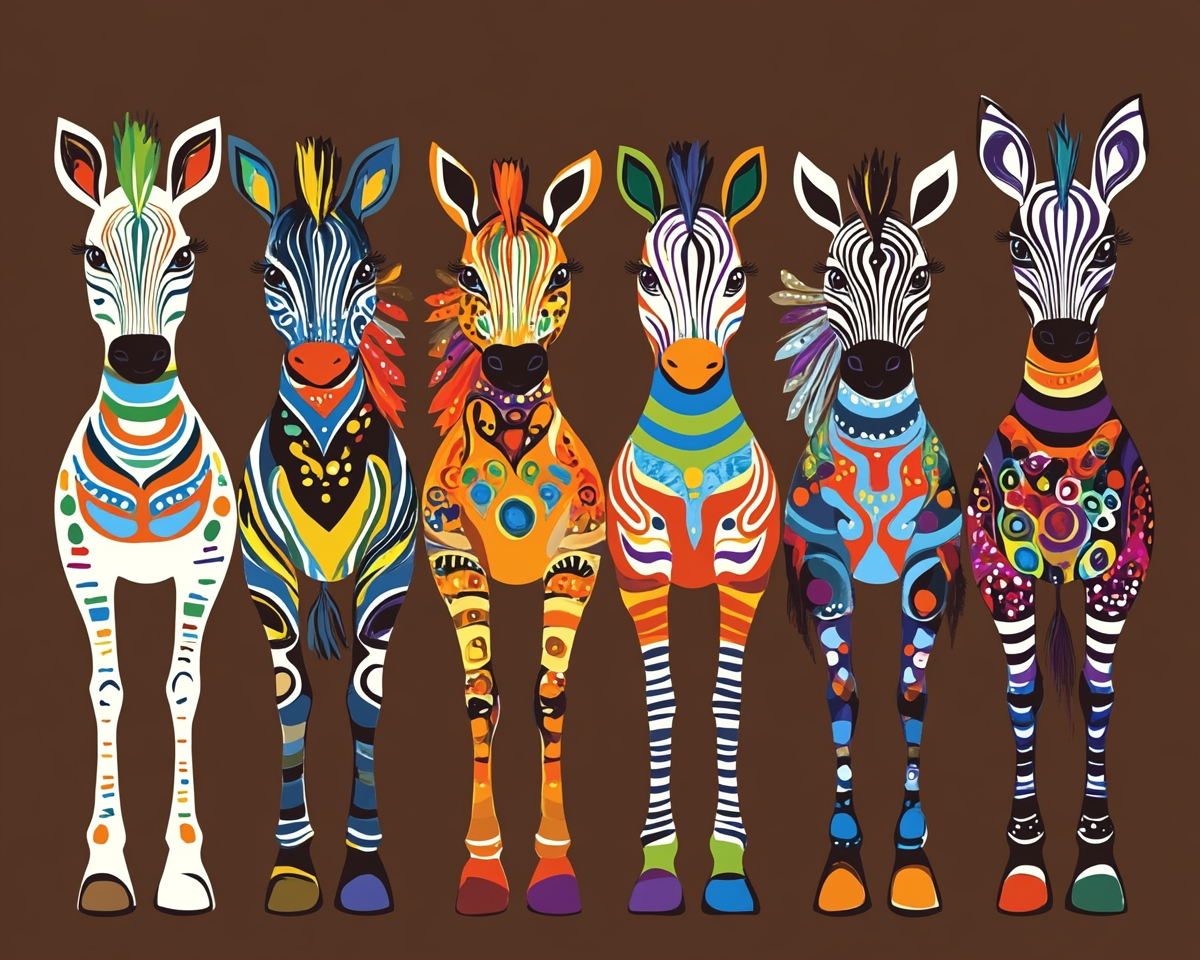 Six Colorful Abstract Zebras Diamond Art Kit
