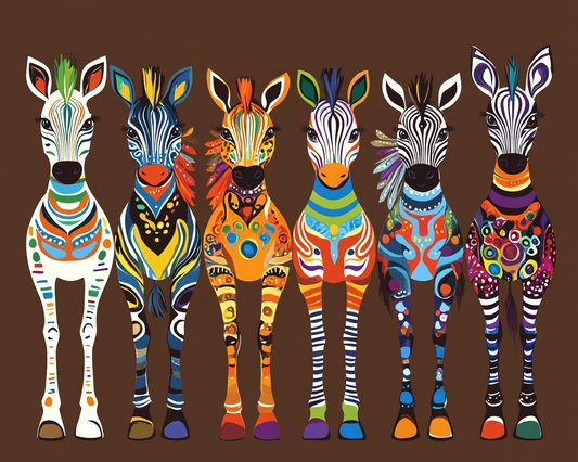 Six Colorful Abstract Zebras Diamond Art Kit