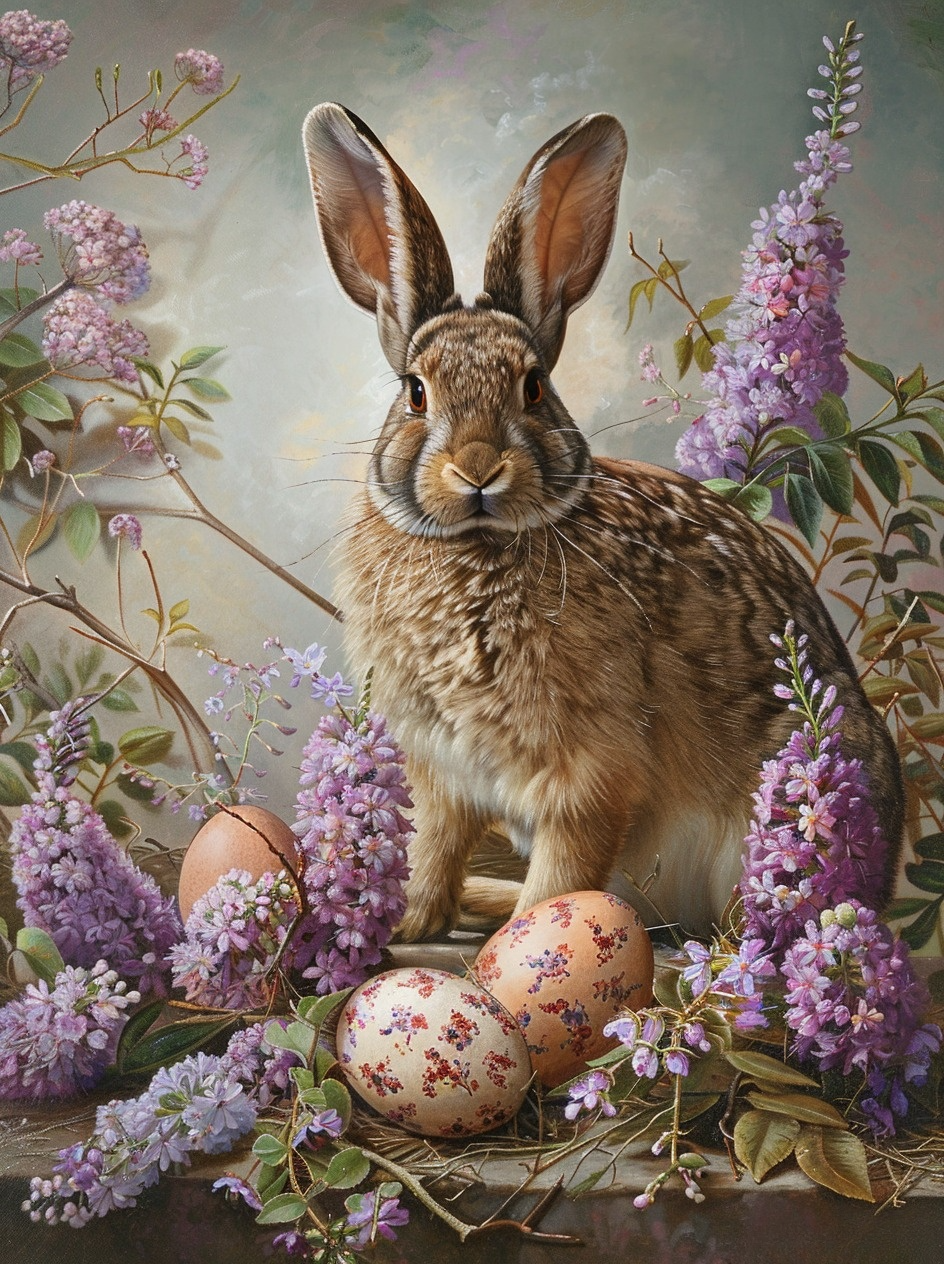 Large Rabbit Eggs And Flowers Diamond Art Kit