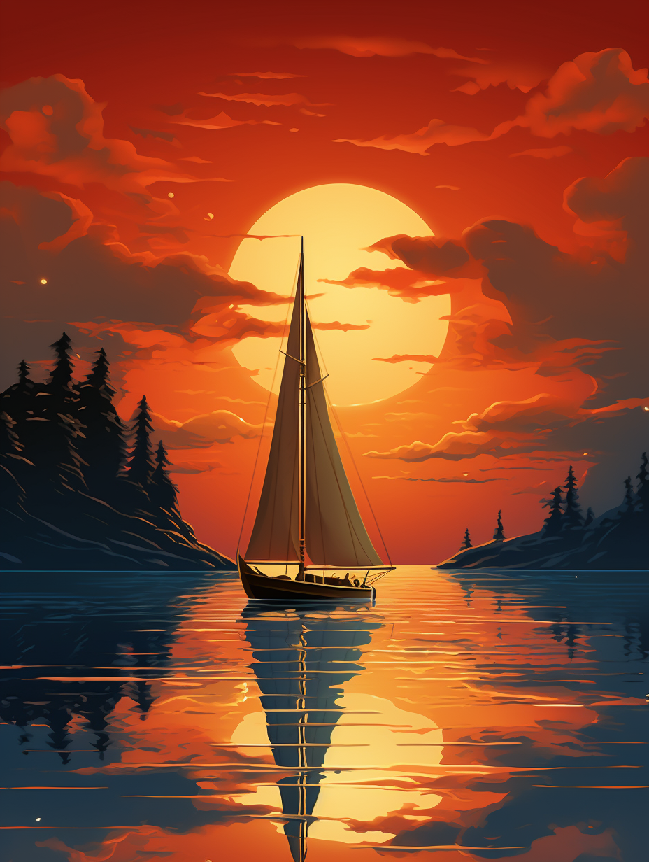 Orange Sun Sailboat Diamond Art Kit