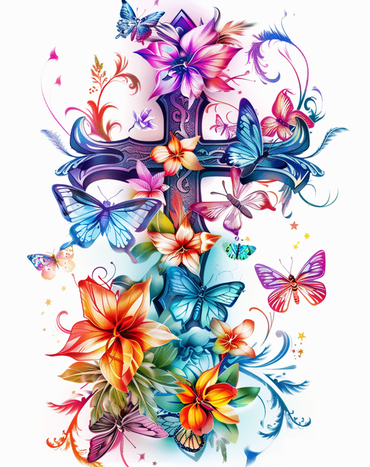 Purple Blue Butterfly Cross Diamond Art Kit