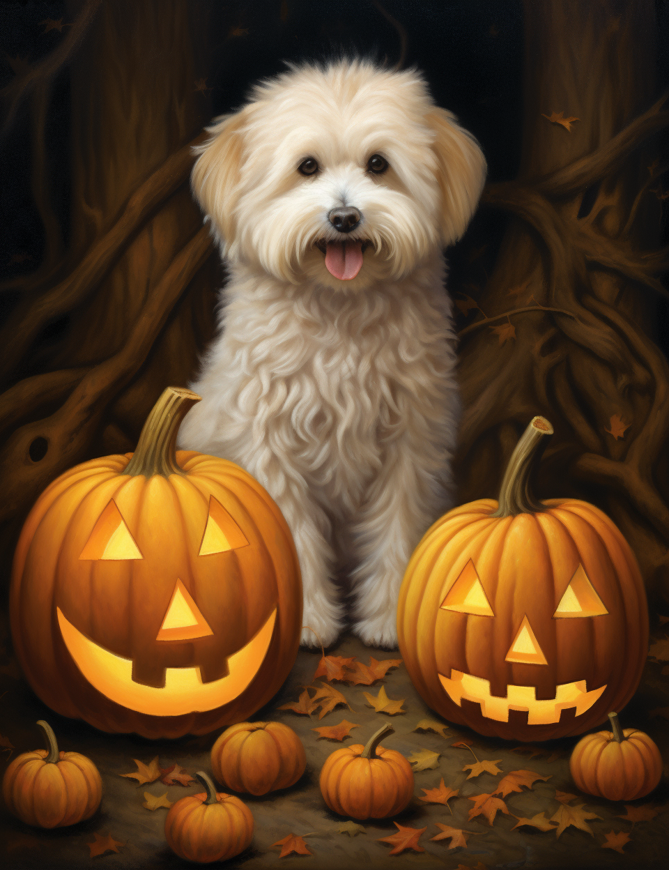 Two Jacko Lantern White Puppy Diamond Art Kit